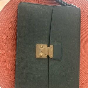 Louis Vuitton Vintage Forest Green Clutch with Gold buckle